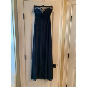 B Darlin full length, navy blue strapless dress